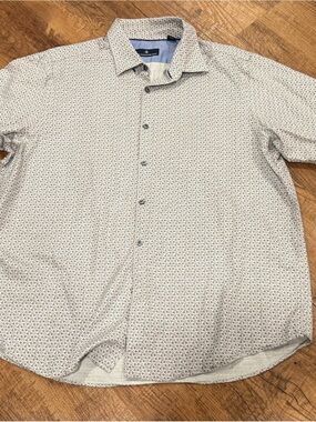 Hart Schaffner Marx White Button-Down Shirt with Navy Microprint
